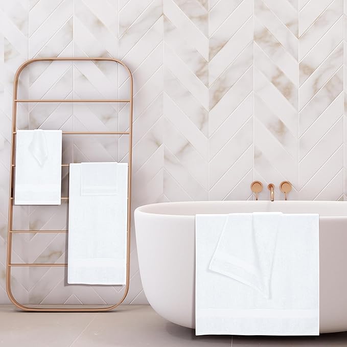 BOUTIQUO 6 Pack Cotton Towel Set, Contains 2 Bath Towels 27x54 inch, 2 Hand Towels 16x24 inch & 2 Wash Coths 12x12 inch, Ideal Everyday use, Ultra Soft Compact & Lightweight - White