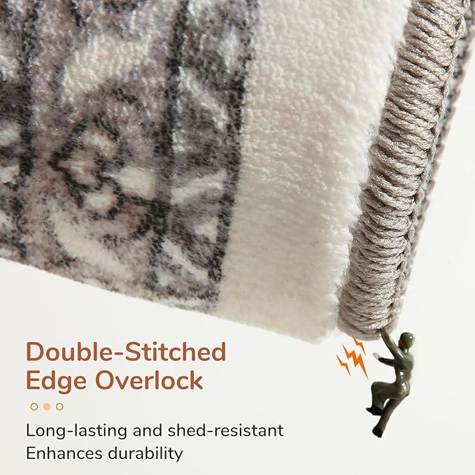 OPPODREAM Thin Area Rugs 4x6, Low-Pile Washable Rugs 4x6 with Non Slip Backing, Faux Cashmere 4 x 6 Throw Carpet, Brown