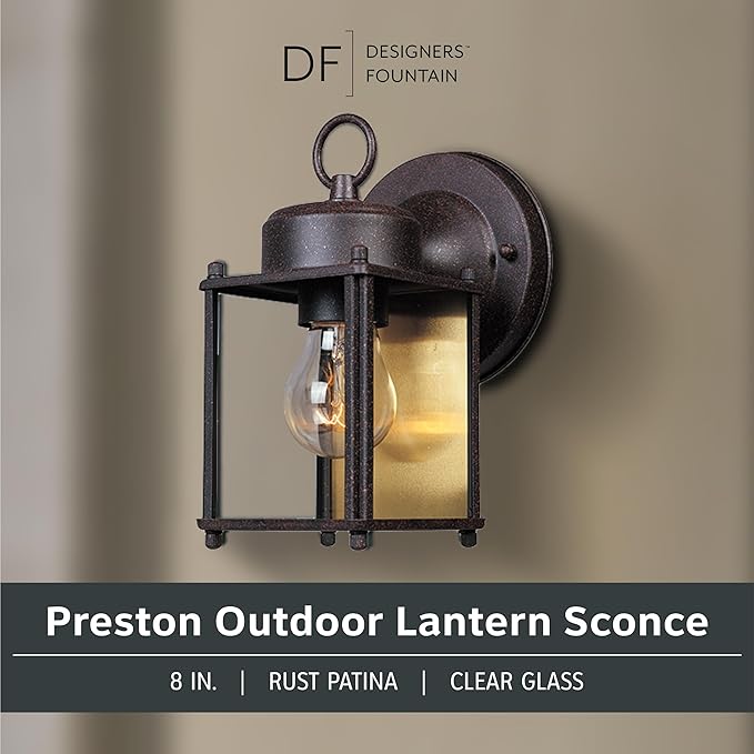 Designers Fountain 1161-RP Porch Outdoor Wall Lantern Sconce, 8in H, Rust Patina