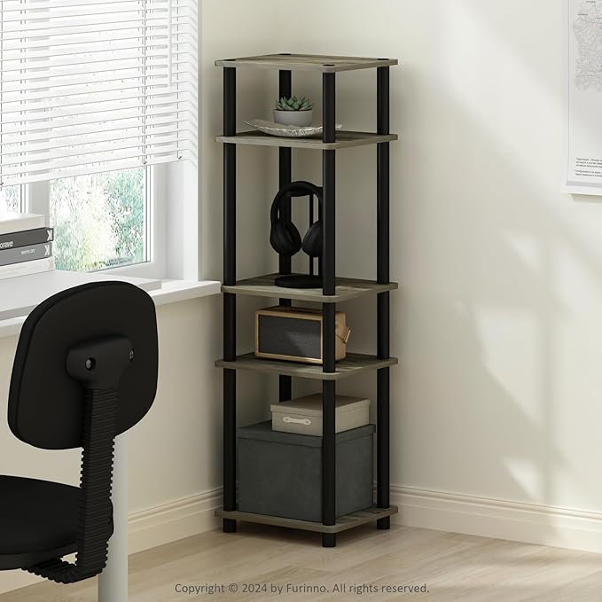 Furinno Turn-N-Tube Storage Shelves, Stackable Standing Shelf, Open Corner Shelf, for Organization and Storage, Living Room, Garage, Home Office, French Oak