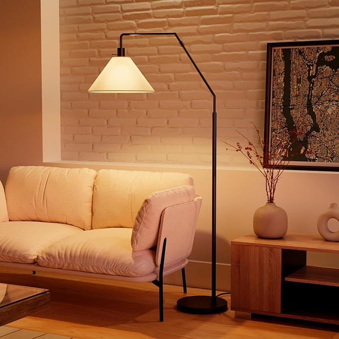 GLOBE Electric 61000171 65" Floor Lamp, Matte Black, Off-White Tapered Fabric Shade, On/Off Rotary Switch on Socket, 5-Foot Black Cord, 1-Light, 100W E26/Medium Base Bulb