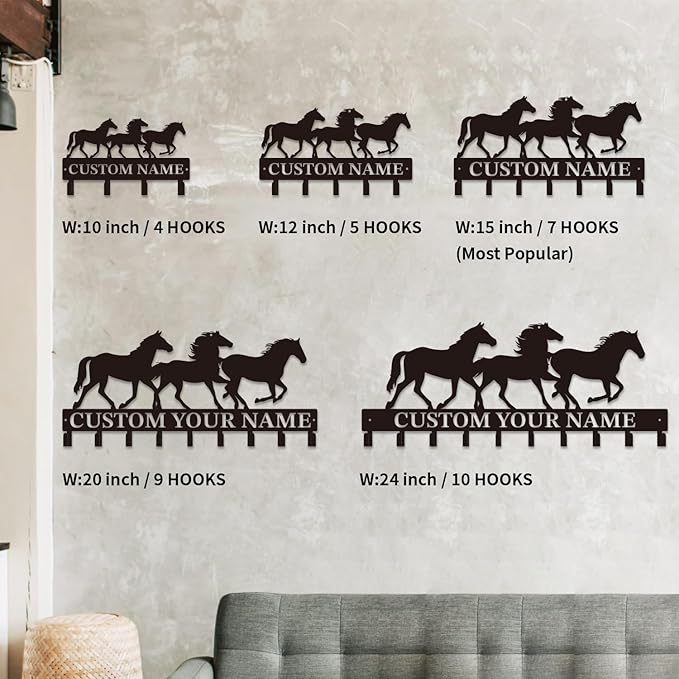Personalized Custom Name Farm Horse Wall Key Hooks,Metal Horse Art Clothes Hooks,Metal Horse Wall Home Storage Decorative,For Front Door, Hallway, Kitchen, Bedroom,Keys,Hats (Style G)