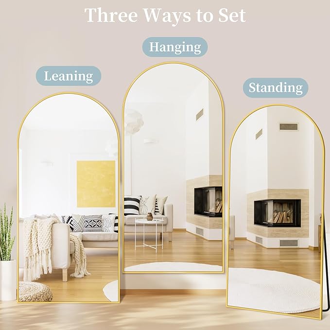 Full Length Mirror, 86"x46" Oversized Floor Mirror with Stand, Hanging or Leaning Full Body Mirrors Mirror for Bedroom, Living Room, Cloakroom, Arch, Gold