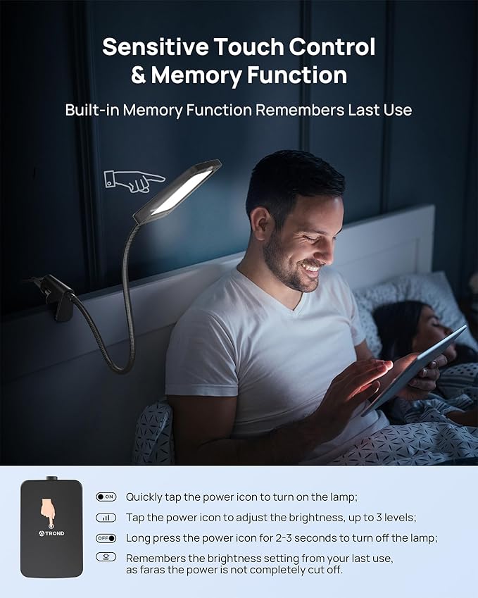 TROND LED Desk Lamp with Clamp, 1000LM Super Bright 3-Level Dimmable Desk Light 6000K Daylight, Extra-Long Flexible Gooseneck Clip on Light, Eye-Care Clamp Lamp for Painting, Workbench,Reading