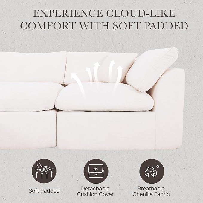 Cloud Modular Sectional Sofa Couch,141” U-Shape Sofa with Wide Armrest, Modern High-Density Sponge Compressed Couch for Living Room, Bedroom,No Assembly Needed (White, 4 Seats+ 2 Ottoman)
