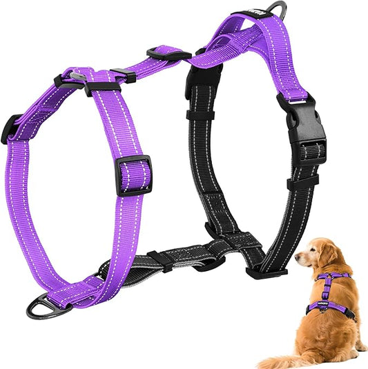 No-Pull Harness,Y-Shaped Design,Buckle-Neck Balance Harness with Reflective Stitching, Ideal for Dog Training and Night Walking, Padded Handle, Durable High-Tensile Nylon-Purple-S