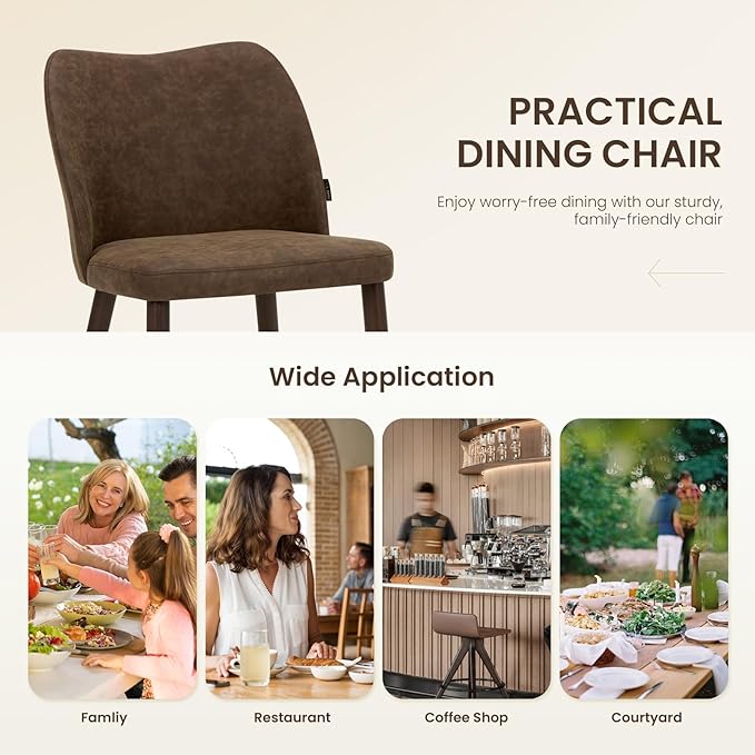 Wooden Dining Chairs Set of 2, Upholstered Kitchen Dining Room Chair, Modern Fabric Farmhouse Dinner Chair for Restaurant & Cafe, Dark Brown