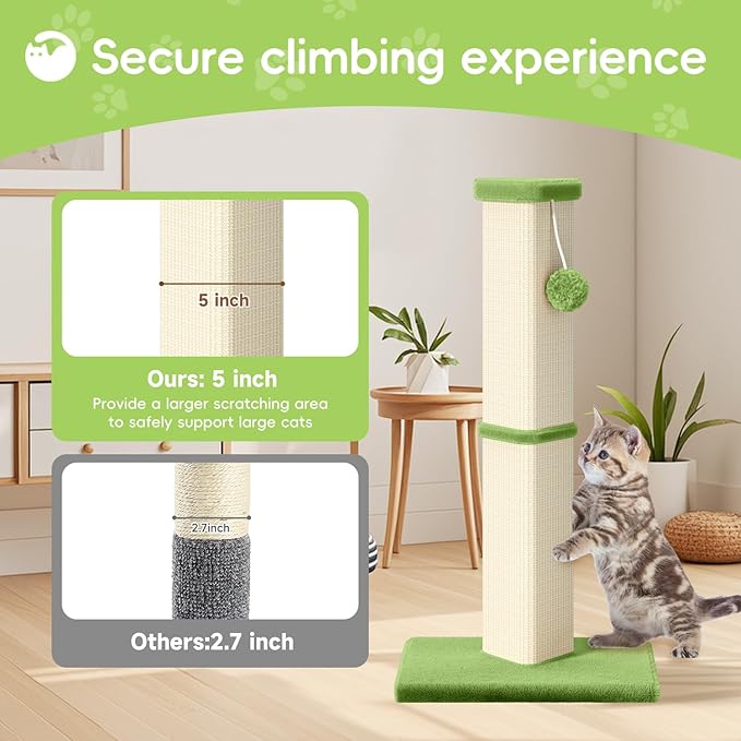 Cat Scratching Post, 32 Inch Tall Scratching Post for Indoor with 5 Inch Diameter Posts and Ball Cat Scratcher for Medium and Large Cats