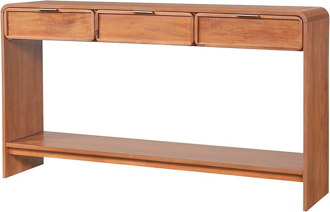 Christopher Knight Home Tida Vintage Narrow Console Table with Drawers, Solid Wood Entryway Table with Open Storage Shelf, Behind The Couch Long Sofa Table for Living Room, Brown