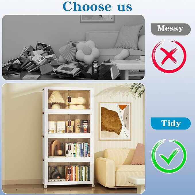 CTSNSLH 4 Tier Plastic Storage Bins with Lid 102QT, Stackable Storage Containers with Wheels, Folding Storage Boxes, Stackable Storage Bins, Closet Organizers and Storage