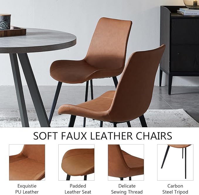 34.6'' Round Dining Table and Chairs for 2, Space Saving Modern Casual Coffee Table Set for Apartment Kitchen Dining Room (Grey Table+2 Brown Chairs)