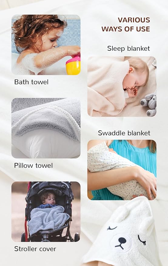 Baby Bath Towel,2 Pack Hooded Babie Towels for Newborn,Infant,Toddler,Ultra Absorbent Soft (White Bear+Elephant)