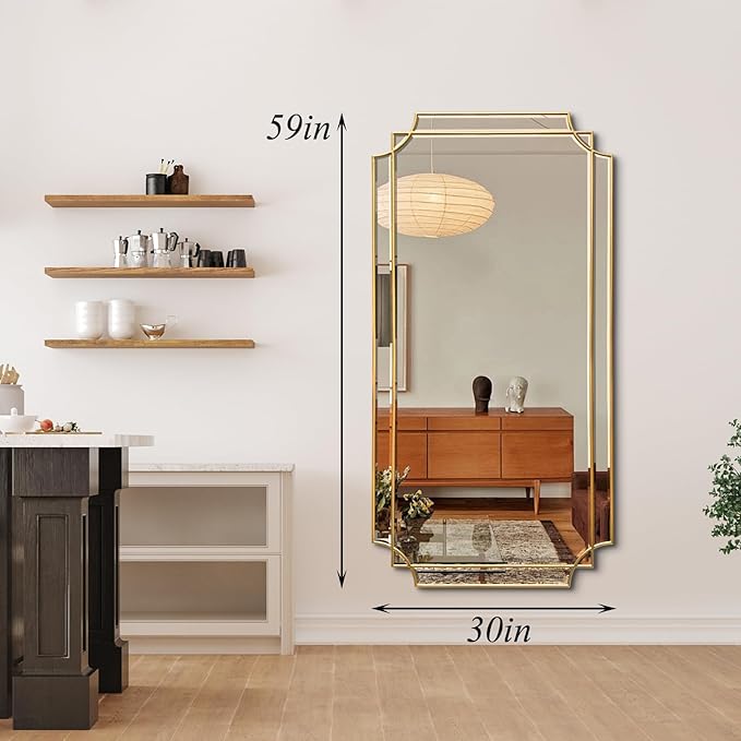 Gold Full Length Mirror for Wall, 59"x30" Full Body Rectangle Beveled Mirrors for Dressing, Large Modern Elegant Decorative Mirror for Living Room Entryway Hallway Bathroom Bedroom
