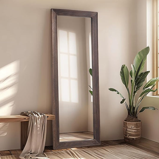 MELOMOIR Rustic Farmhouse Full Length Mirror, 64"x21" Wood Frame Floor Mirror, Free Standing Leaning Hanging, Long Mirror for Bedroom Living Room Cloakroom, Charcoal-Grilled Brown