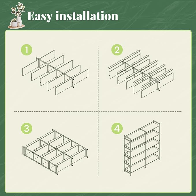 Huuger 5 Tier Bookshelf, Display Bookshelf with 10 Open Shelves and Raised Baffle, 47.2 Inch Straight Wide Bookcase with Metal Frame and Wooden Board, Adjustable Feet, Rustic Brown