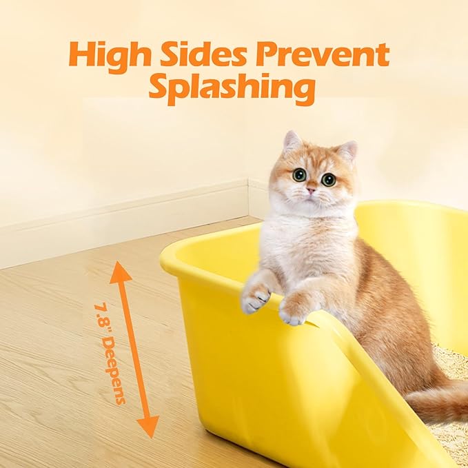 SpaceTime Large Cat Litter Box with High Sides,Cat Boxes for Indoor Cats,Cat Litter Pan for Kitty,Litter Box with Low Entry,Easy to Clean,Anti-Splashing(White)
