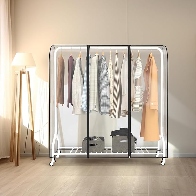 Zilink 60'' Clear Garment Rack Cover Dustproof Clothes Rack Cover Clear Garment Bags Fur Coat Storage Bag Waterproof Wardrobe Cover with 2 Durable Zippers for Garment Rack