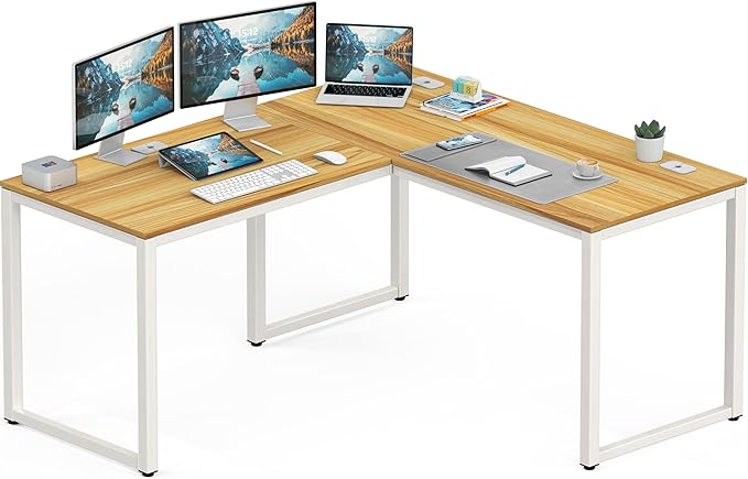SHW 55 x 60 Inches Commercial-Grade L-Shape Corner Office Computer Desk, Oak