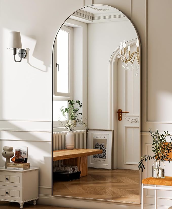 GLSLAND-34 x76 Arched Full Length Mirror-Oversize Floor Mirror Aluminum Alloy Frame High Definition-Full Body Mirror for Bedroom or Living Room,Silver