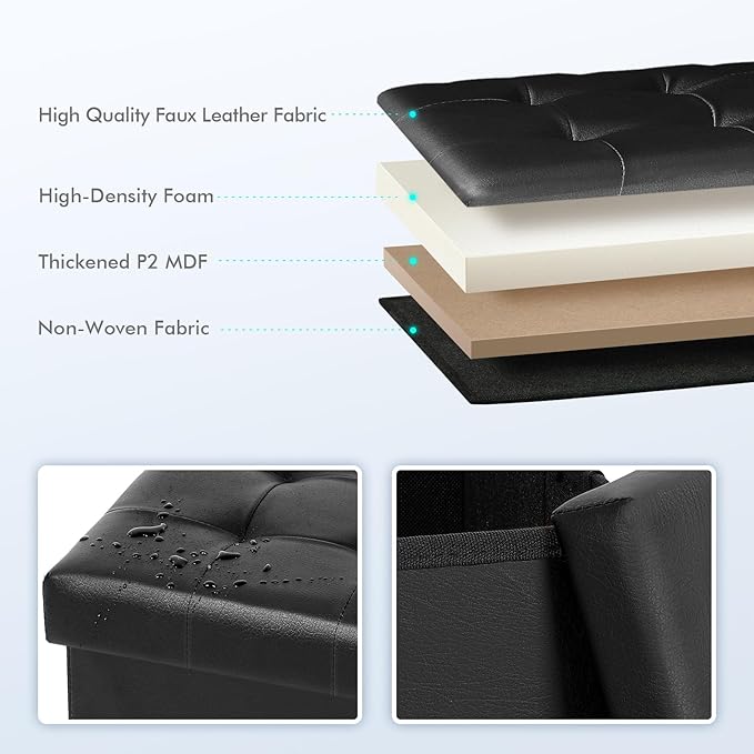 B FSOBEIIALEO Folding Storage Ottoman Cube Footrest Faux Leather for Living Room Seat Chest Black 12.6"X12.6"X12.6"