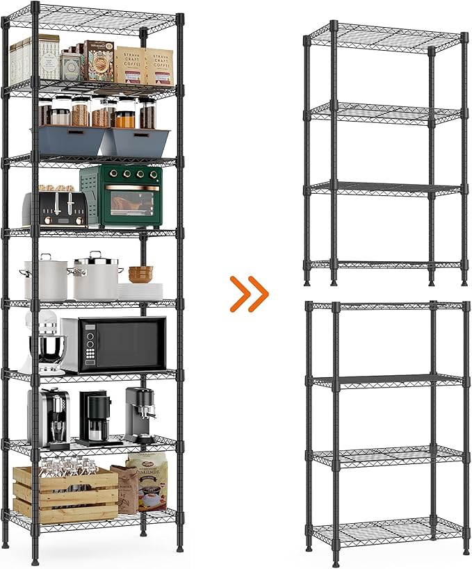 8 Tier 2000 lbs Storage Rack Metal Wire Shelving Unit, Storage Standing Shelf Organizer for Laundry Bathroom Kitchen Pantry Closet Garage Basement Utility Room, Black 13.8" D x 23.6" W x 79.5" H