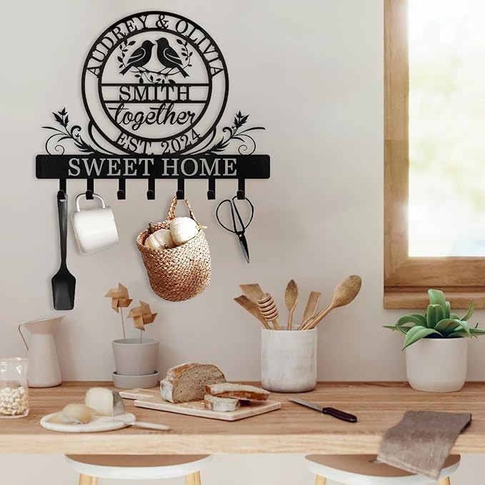 Personalized Key Holder for Wall | Metal Key Rack Wall Mount with Couple's Name | Key Rack Coat Rack Organizer | Key Hooks Wall Decorative for Bedroom Entryway Hallway | Wedding Gifts