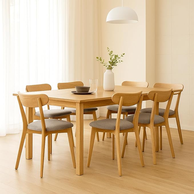 Solid Wood Dining Chairs Set of 6 - Gray Padded Upholstered,Heavy Duty Solid Oak Dining Chairs Suitable for Restaurants, Kitchens,Offices,Home or Commercial Use,400 lbs Capacity