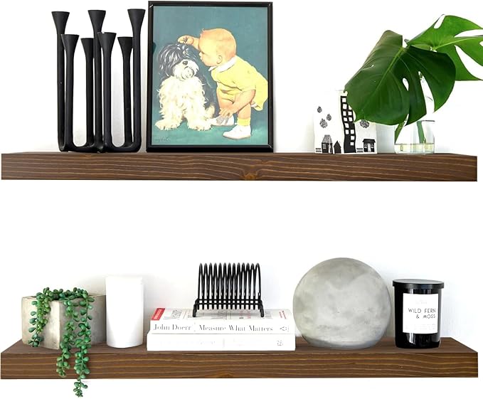 Homeforia Classic Walnut 30 inch Floating Shelf, High End Solid Real Wood Small 30inch Floating Shelves for Wall Mounted, 30in Floating Shelves, Heavy Duty Bracket, 30 X 6.5 X 1.75 inches, Set of 4