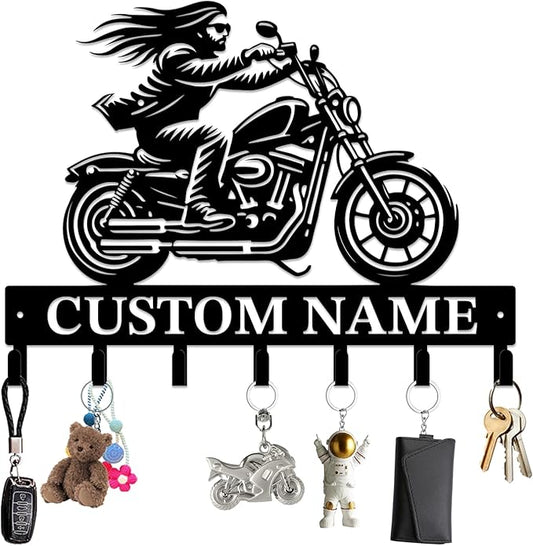 Personalized Custom Name Motorcycle Keys Hooks,Metal Motorcycle Art Clothes Keys Hooks,Metal Motorcycle Lover Wall Home Storage Decorative Keys Hooks,Key Holder Hooks for Wall (Style B)