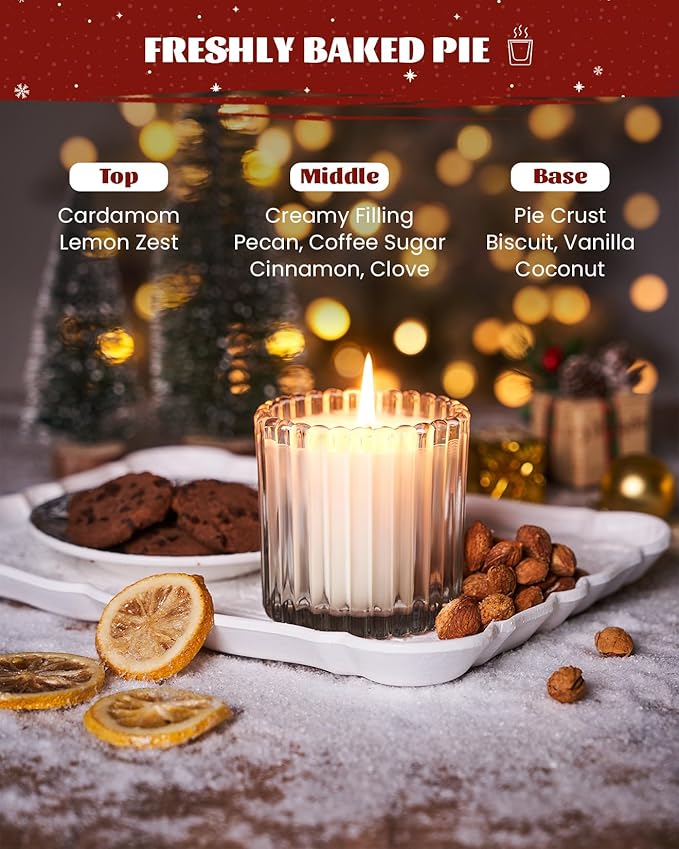 M&SENSE Christmas Soy Candles for Home Scented, Cinnamon Pie Non Toxic Candles for Holiday, 9.2oz Natural Organic Clean Burning Up to 60 Hours, Christmas Kitchen Decor Gifts for Women