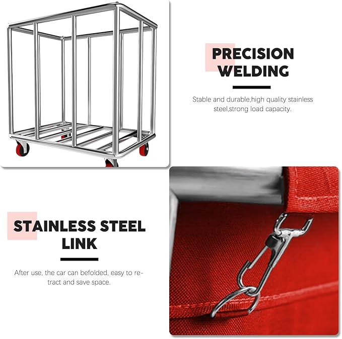 Commercial Laundry Cart on Wheels, 11.35 Bushels Large Laundry Roller, Heavy Duty Stainless Steel, Silver