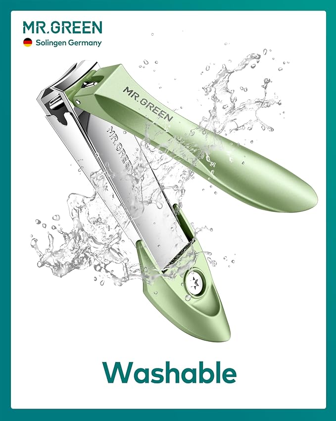 MR.GREEN Nail Clippers with Nail File,Anti Splash Nail Clipper Set for Thick Nails,Medical Grade Stainless Steel Professional Nail Cutter,Sharp and Durable fingernail Clipper for Men and Women(Green)
