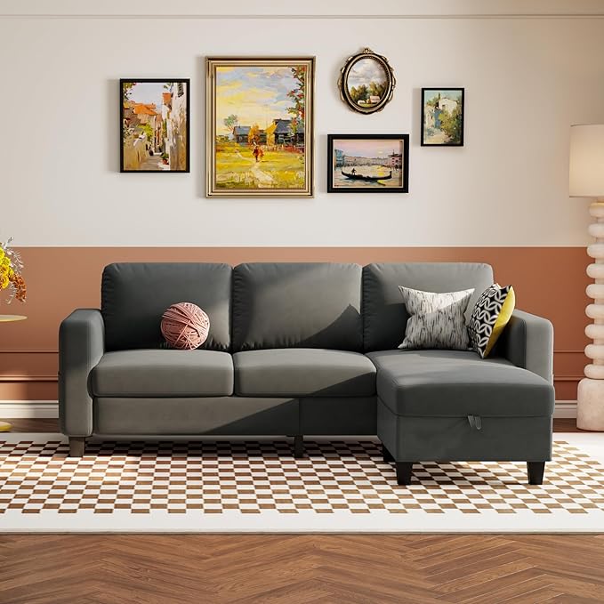 79''Couches for Living Room,Cloud Couch Sectional,L-Shaped 4-Deep Seat Sofa,Removable Cover,Suitable for The Living Room, Apartment or Bedroom,Office-Light Gray