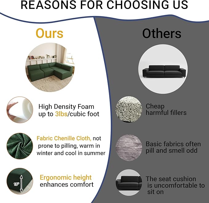 97" Sectional Compressed Sofa Modular Couches,High-Density Foam No Assembly Required,3-Piece(1xCorner 3xArmless) for Living Room, Chenille Green