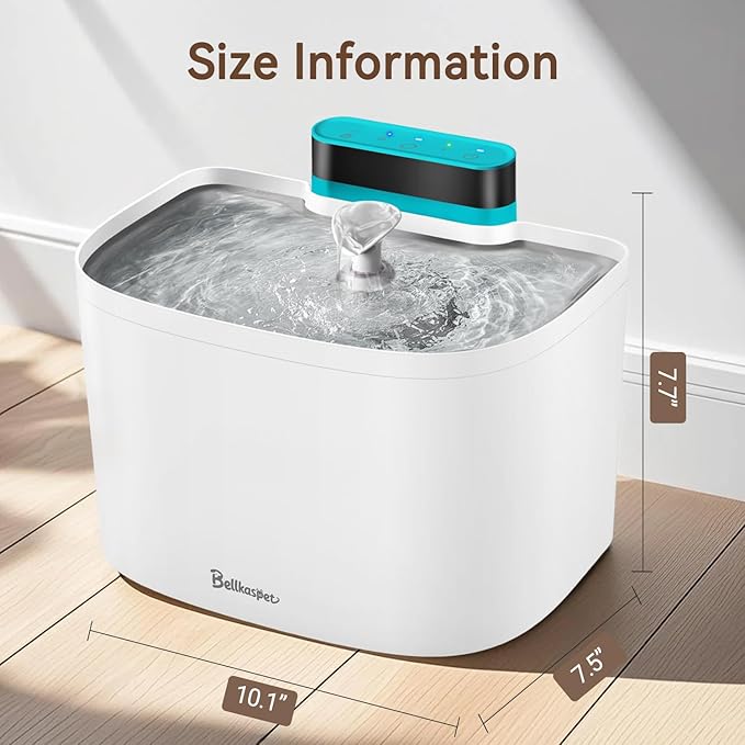 Cat Water Fountain, 122oz/3.6L Pumpless Cat Fountain, Cordless Water Fountains for Cats Indoor, Dog Pet Water Fountain Battery Operated with Stainless Steel Tray (White, Fountain+2 Fliters)
