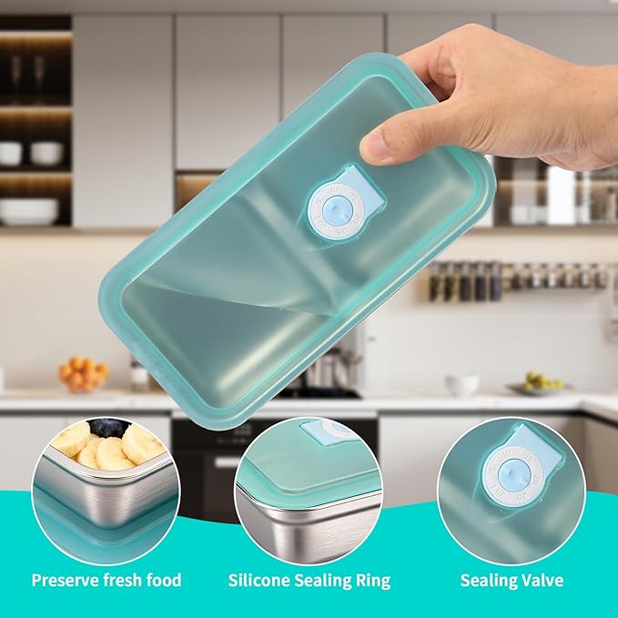 4 Pack Stainless Steel Snack Containers with Lids, Reusable Leak-Proof 2-Compartment Bento Box, Portable Food Storage Lunch Box for Work, Travel, Meal Prep