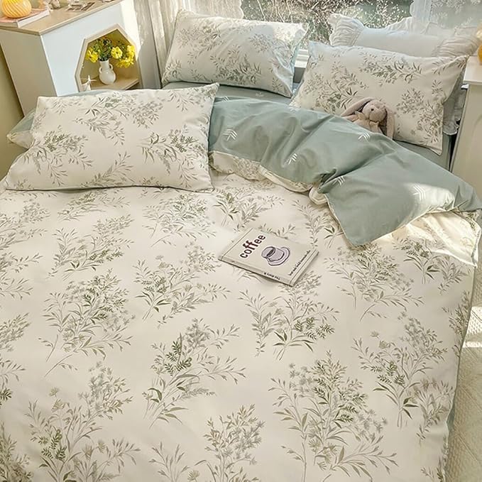 Full Duvet Cover Set 3 Pieces Aesthetic Floral Duvet Cover with 2 Pillowcases 100% Cotton Cottagecore Bedding Set Vintage Botanical Floral Comforter Cover with Zipper Closure, Breathable, Easy Care