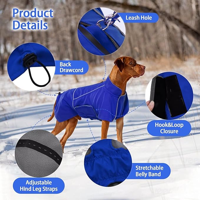 MIGOHI Dog Coat,Dog Jacket Waterproof,Winter Coat Windproof,XXL Fleece Jacket for Dogs Boy Girl,Cold Weather Coats for Dogs Hiking Camping,Golden Retriever,Labrador,Weimaraner,2XL,Blue