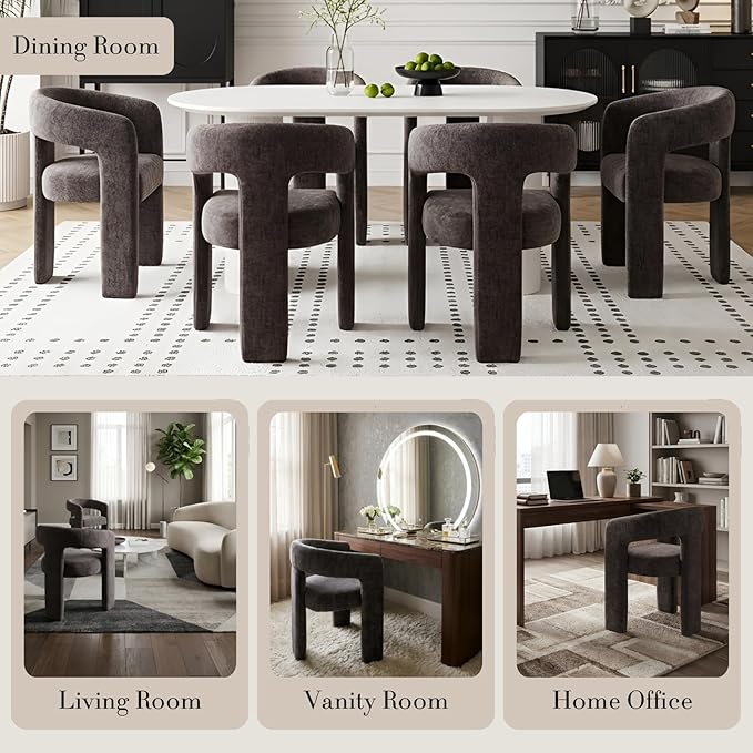 Modern Chenille Dining Chairs Set of 2, Upholstered Barrel Chairs with Arms Comfy Accent Side Chairs for Living Room/Dining Room/Reception, Charcoal Black