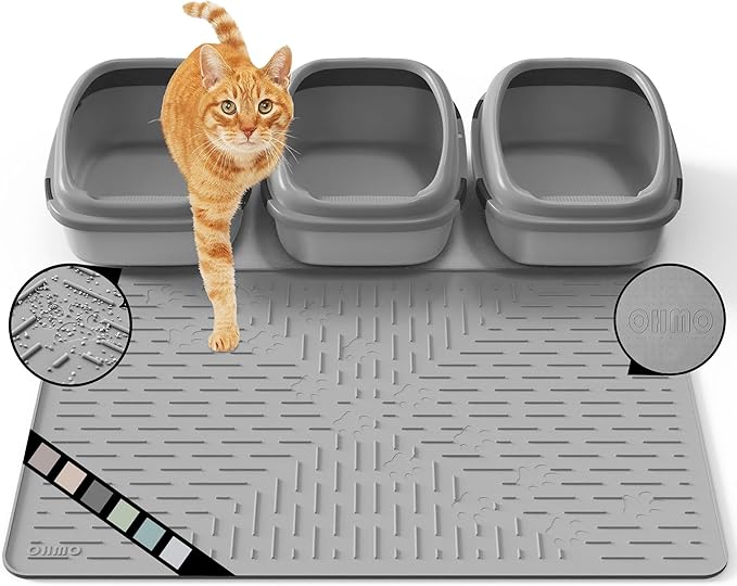 OHMO Cat Litter Mat XXL Trapping Mat Premium Silicone Rubber 37.5x25.2 Grey, Waterproof and BPA Free Kitty Litter Box Mat, Easy to Clean and Keeps The Floor Tidy