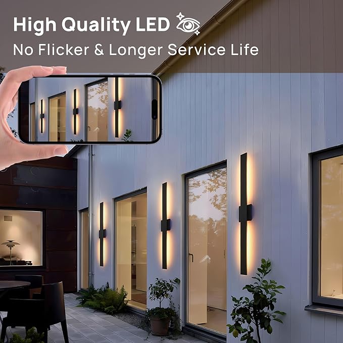 Upgraded 2-Pack 40.1in Black Long Modern LED Outdoor Wall Lights 3000K 4000K 5000K Dimmable Exterior Wall Sconce Outside Light fixtures for House Garage Front Door