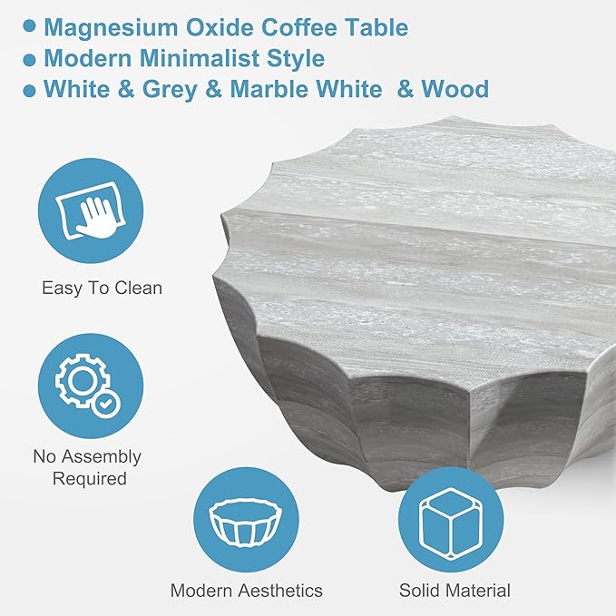 35" Outdoor Round Coffee Table Modern Stylish Design Waterproof & Moisture-Proof No Assembly Required Outdoor Coffee Table for Patio, Garden, Backyards - US Warehouse (Marble White)