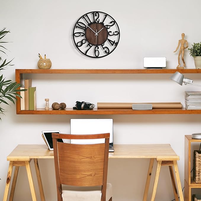 LEIKE 16in Arabic Numeral Wall Clock Battery Operated Black, Silent Non Ticking, Wall Clocks for Living Room Decor, Small Classic for School, Office, Home, Kitchen, Bedroom