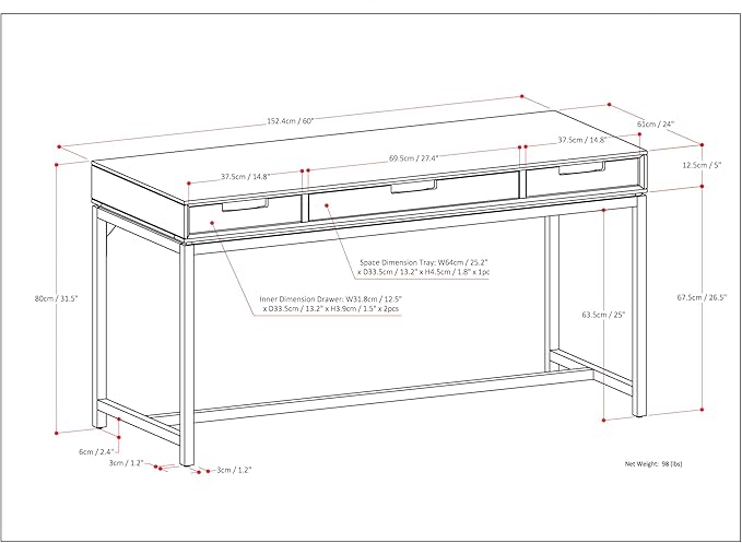 SIMPLIHOME Banting Desk - 60 Inch Wide Solid Hardwood and Metal Writing Desk in Walnut Brown, Modern Industrial Home Office Computer Table for Study with 2 Drawers and Flip-Down Keyboard Tray