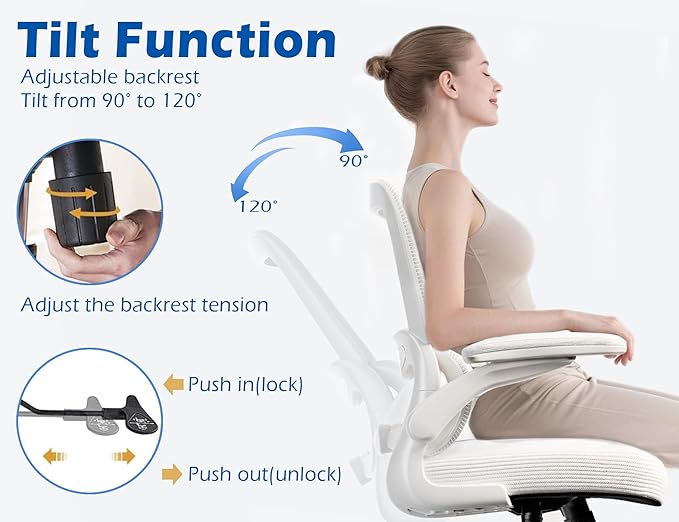 TRALT Ergonomic Office Chair - Desk Chair with Adjustable Lumbar Support Computer Chair - Mesh Comfy Chair with Flip-up Armrests - Gaming Chairs for Adults Home Office (Leather, White)