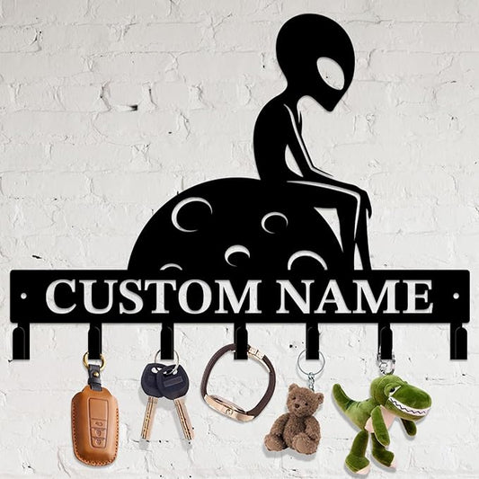 Personalized Custom Alien ET Metal Wall Keys Hooks,Clothes Hooks Alien ET Art coat racks,door holder,Black Alien ET decorations for home,Entrance doors,Hallway, Bedroom,Keys,Hats (Style D)
