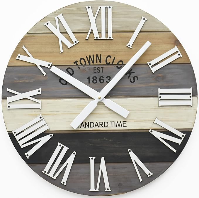 30" Wooden Multi-Color Maritime Coastal Beach Large Roman Wall Clock (Grey, 30 inch)