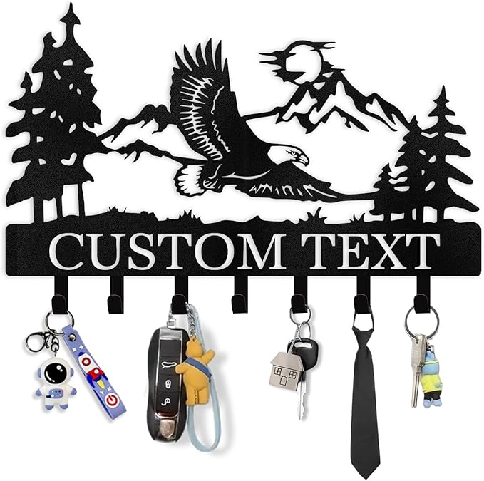 Personalized Eagle Key Holder Wall Mounted | Custom Name Metal Key Hooks for Organizer | Key Rack | Coat Rack | Home Metal Decor for Storage, Kitchen, Hallway, Bedroom, Office
