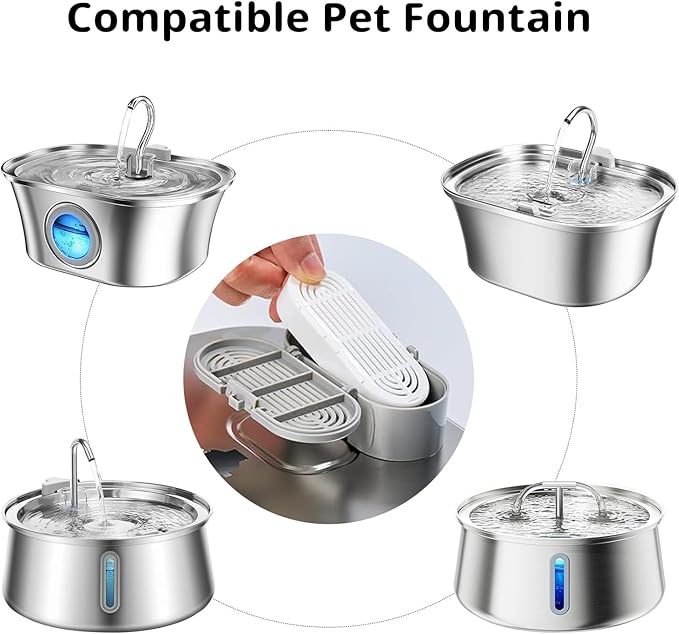 3 Packs Cat Water Fountain Filter for 3.2L/108oz Cat Drinking Fountain and 4L/134oz Stainless Steel Pet Water Fountain(3 Filters & 3 Pre-Filter Sponges)