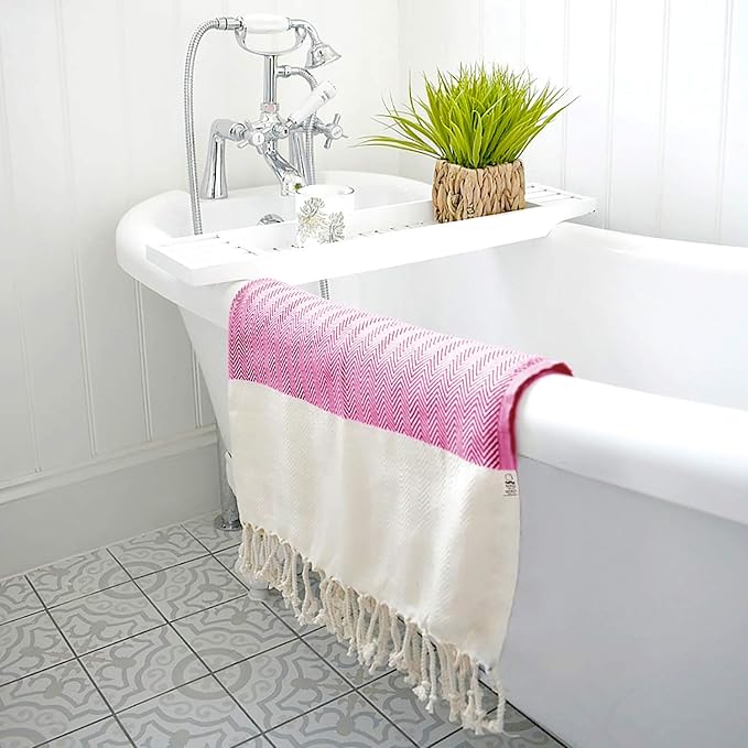 Bazaar Anatolia Turkish Beach Towel 100% Cotton Bath Towels 71x39 Quick Dry Sand Free Lightweight Large Oversized Herringbone Hot Pink Fuscia
